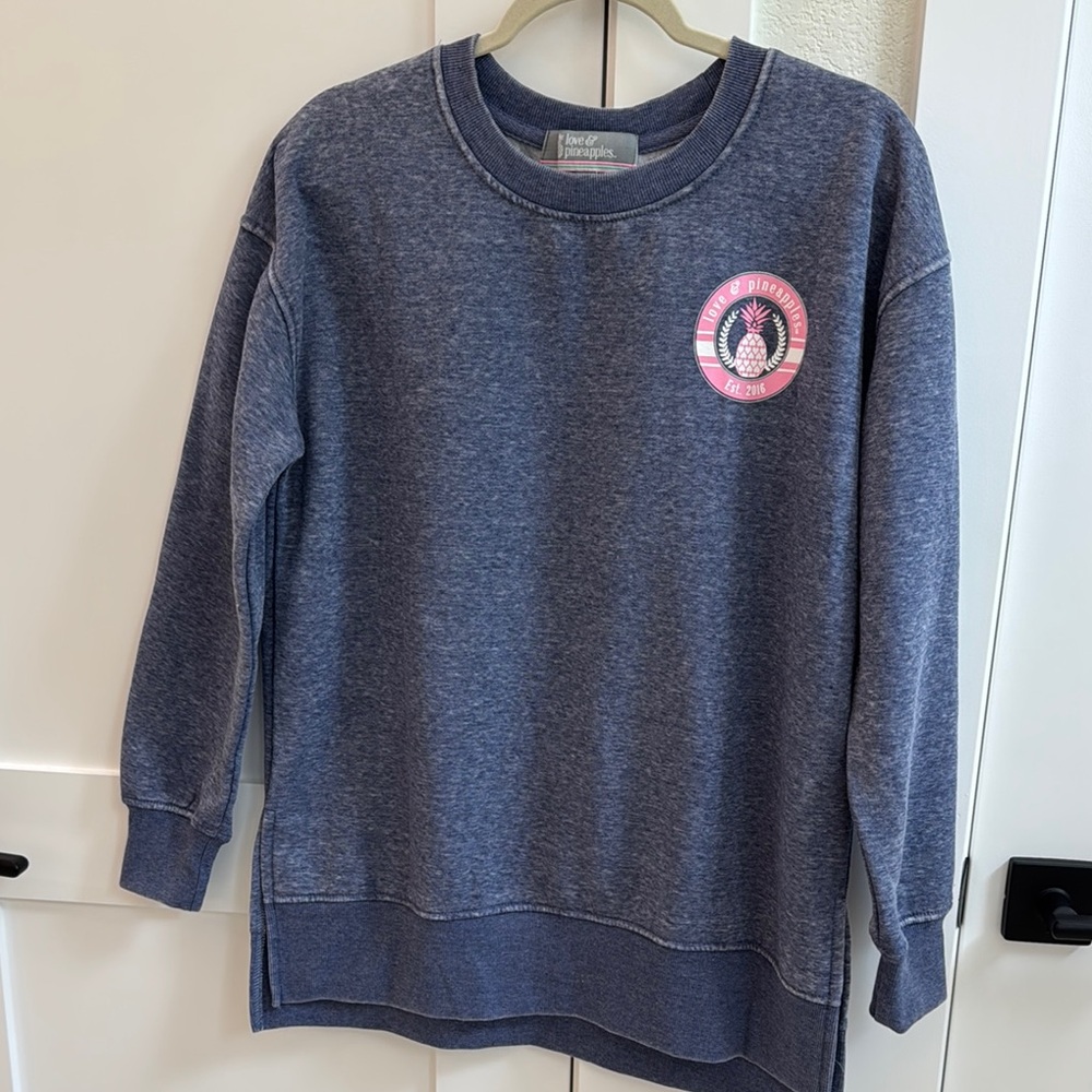 Blue Crewneck Sweatshirt with Pink Logo